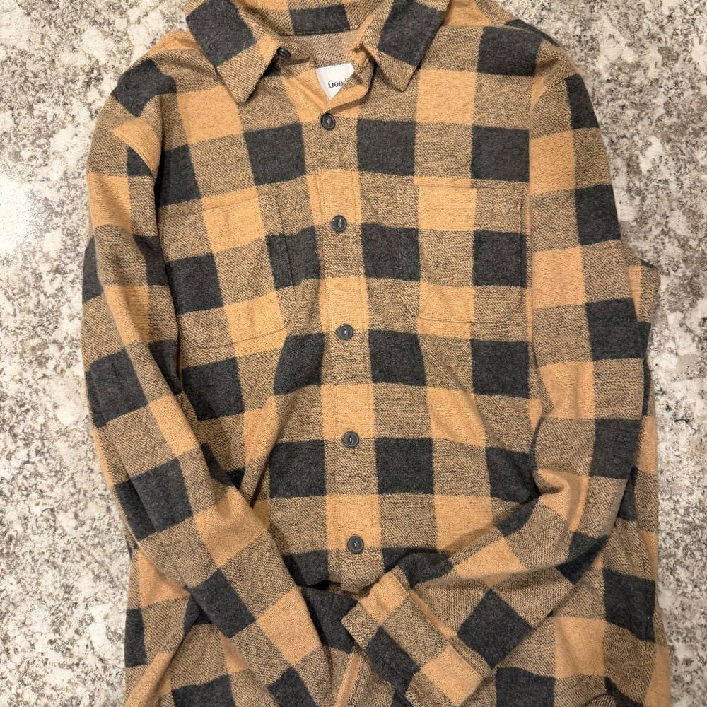 Goodfellow & Co Buffalo Plaid Flannel Shirt Tan Gray Size Large